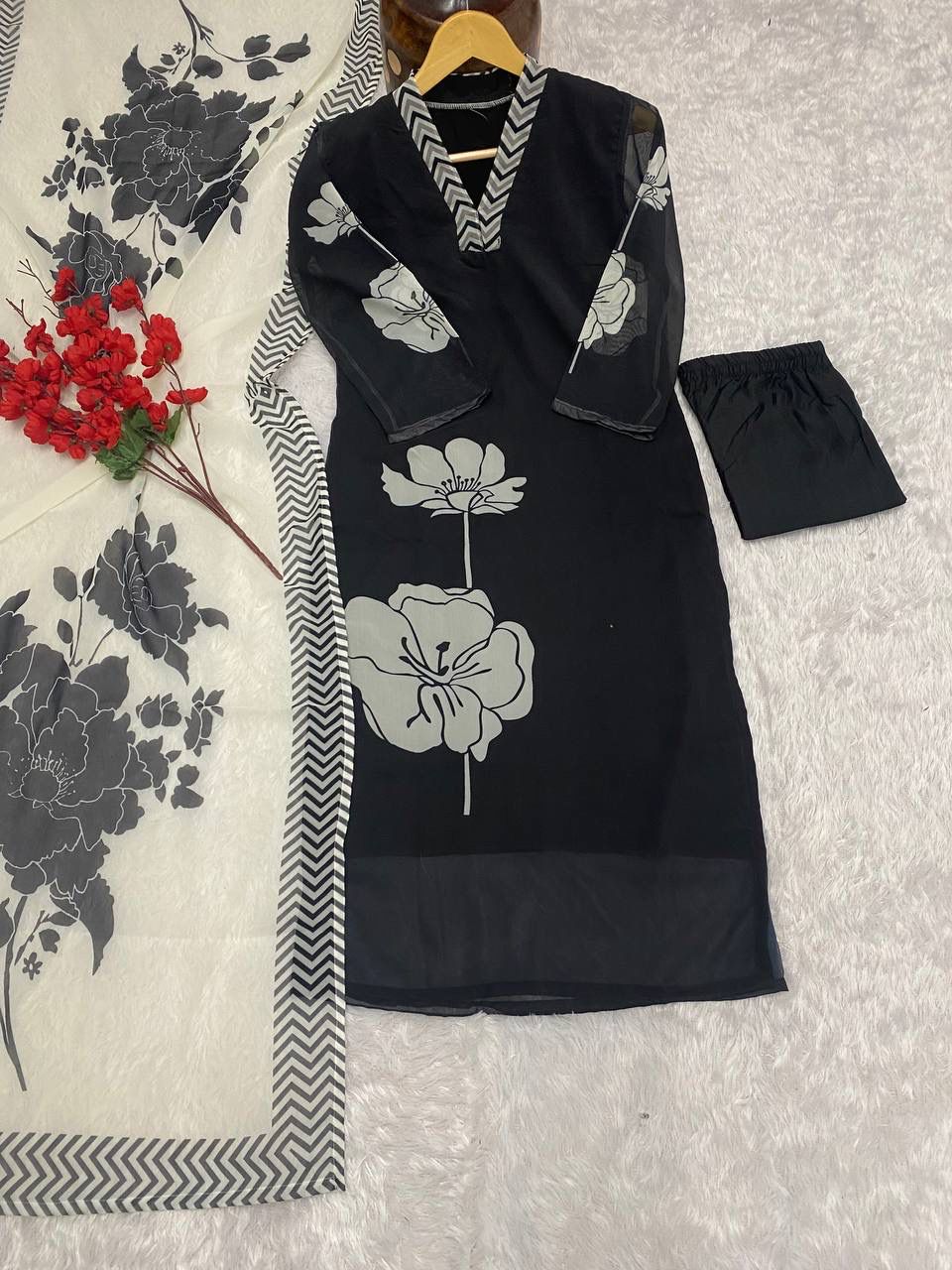 DC G58 Printed Georgette Kurti With Bottom Dupatta Wholesale Price In Surat